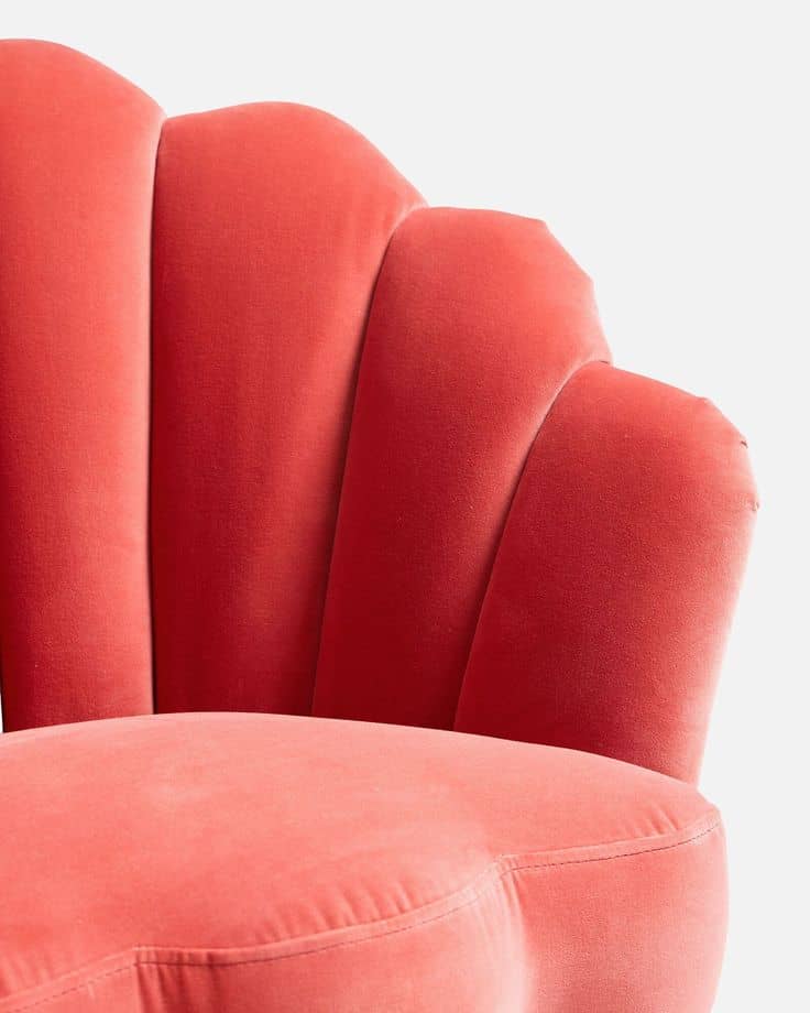 Flora Scalloped Coral Orange Velvet Armchair